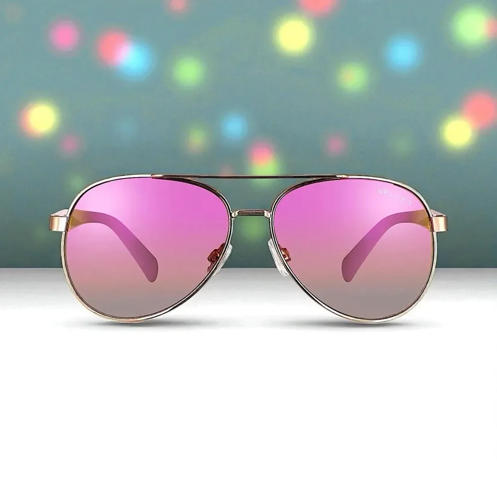Velvet Eyewear Bonnie Aviator Sunglasses in Rose Gold Flash w/microfiber pouch
